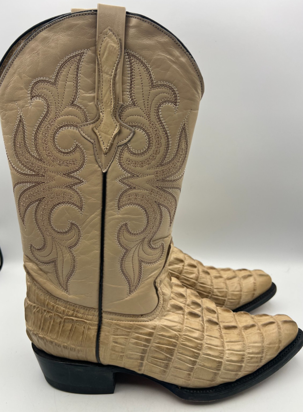 El Mayor Western Boots Men's 9 Beige Caiman Crocodile Tail Leather Cowboy Boots